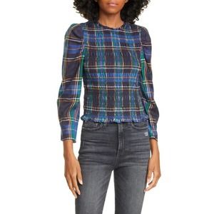 Tanya Taylor NWT Katherine Tartan Smocked Blouse S
